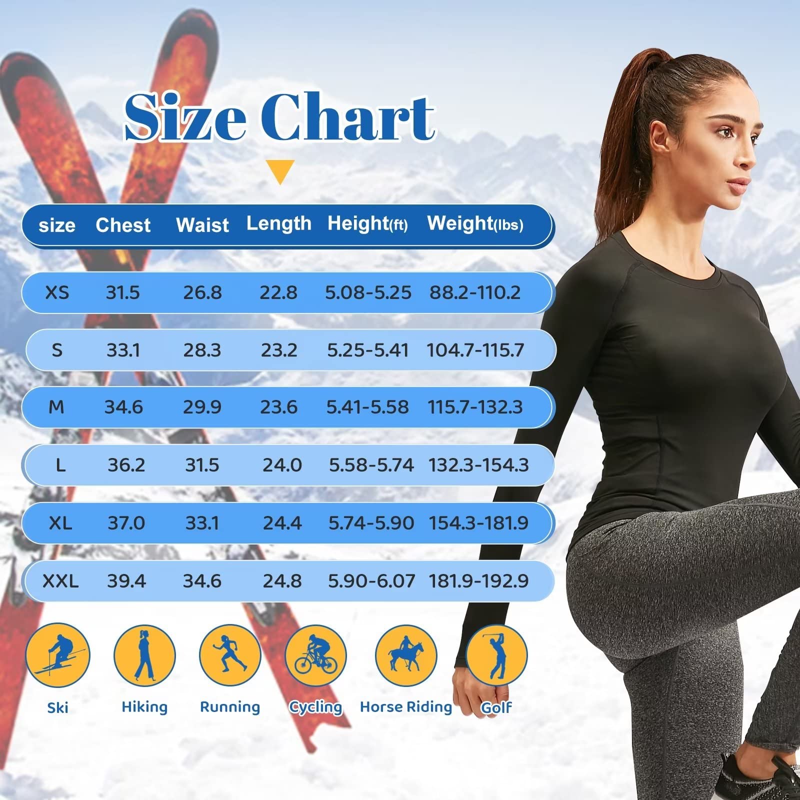 Womens Thermal Tops Long Sleeve Fleece Hiking Ski Base Layer Women Cold Weather Sports Gym Shirts Athletic Ladies Thermal Underwear Tops for Workout Running,Quick Dry Moisture Wicking 5021 Black M