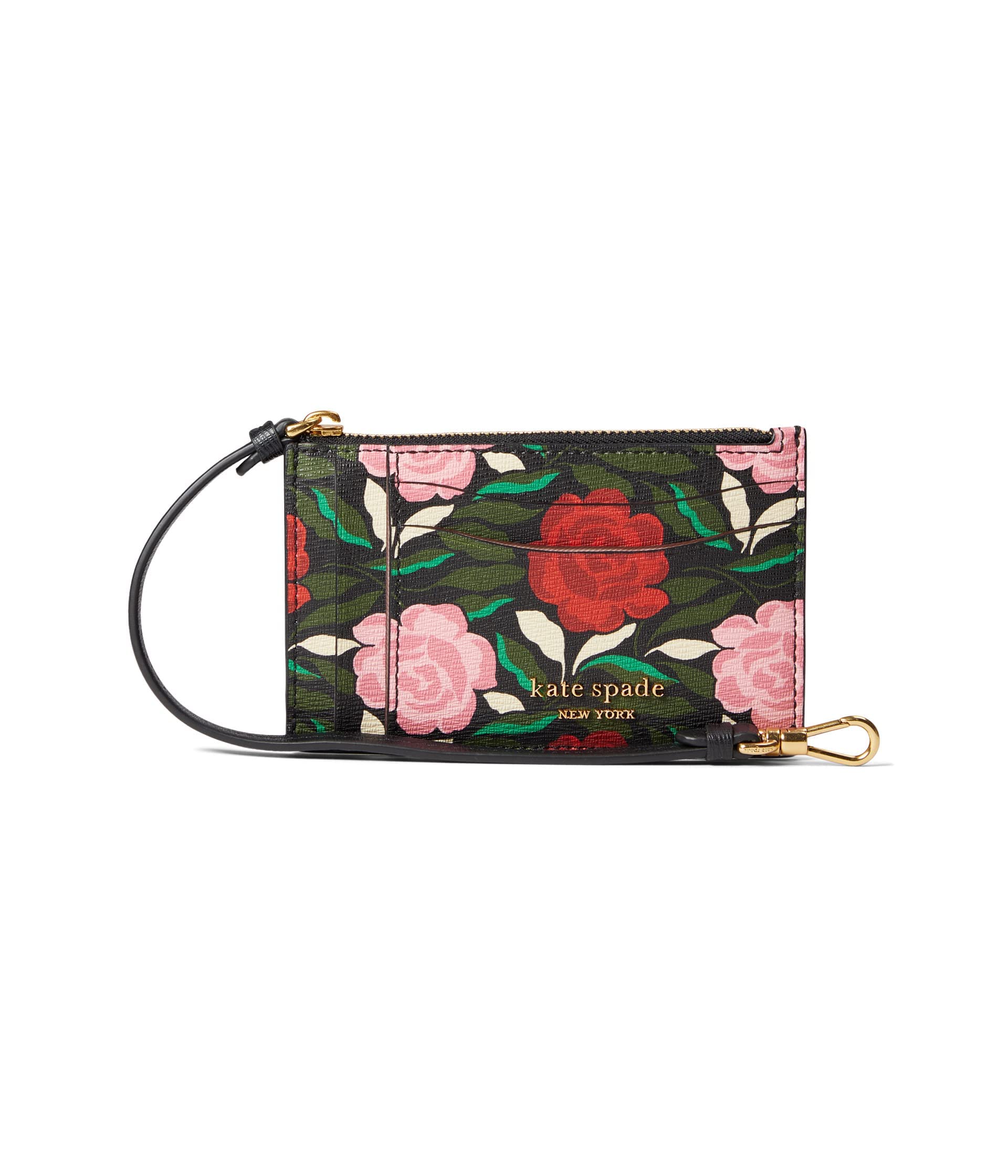 Kate Spade New York Morgan Rose Garden Printed Saffiano Leather Coin Card Case Wristlet Black Multi One Size