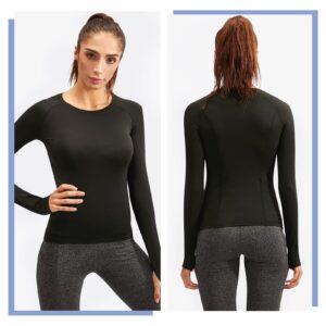 Womens Thermal Tops Long Sleeve Fleece Hiking Ski Base Layer Women Cold Weather Sports Gym Shirts Athletic Ladies Thermal Underwear Tops for Workout Running,Quick Dry Moisture Wicking 5021 Black L