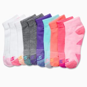 Avia Girls Athletic Performance Cushion Quarter Cut Ankle Socks (10 Pack), Size Large, Pink Assorted