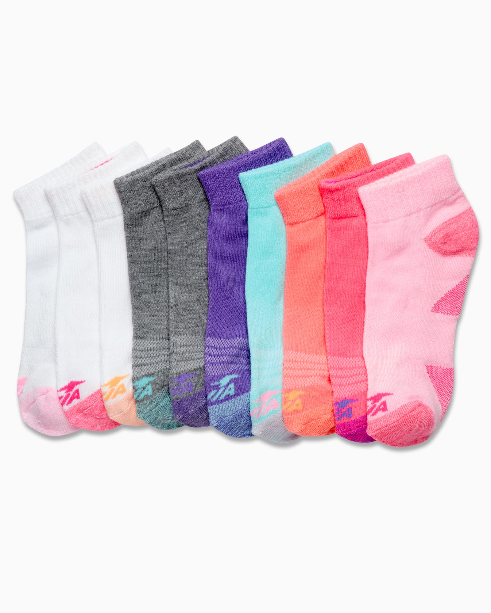 Avia Girls Athletic Performance Cushion Quarter Cut Ankle Socks (10 Pack), Size Large, Pink Assorted