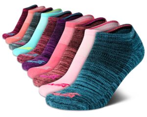 avia girls' socks - 10 pack athletic low cut no show cushioned liners, size medium, turquoise multi