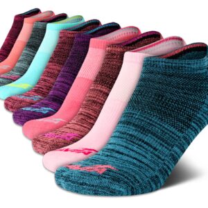 Avia Girls' Socks - 10 Pack Athletic Low Cut No Show Cushioned Liners, Size Medium, Turquoise Multi