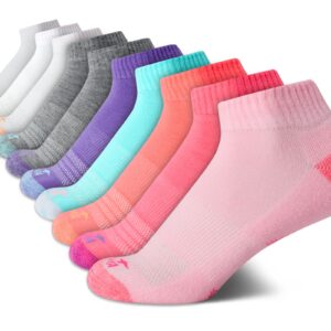 Avia Girls Athletic Performance Cushion Quarter Cut Ankle Socks (10 Pack), Size Large, Pink Assorted