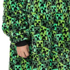 Minecraft Boys Oversized Blanket Hoodie | Boys Creeper Villain Enemy Double Lined Sherpa Fleece Green Sweater