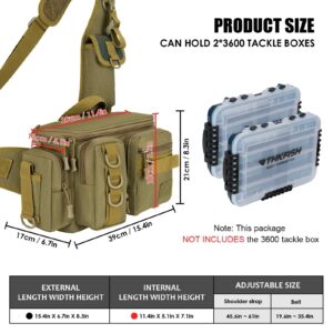 THKFISH Fishing Tackle Bag Fly Fishing Bag Sling Pack Portable Fishing fanny pack Waist Pack with D-Rings and Waist Strap Khaki