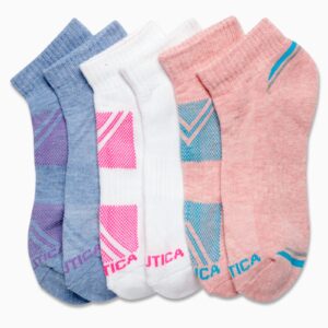 Nautica Women's Socks - Athletic Cushion Quarter Cut Socks (6 Pack), Size 4-10, Pink Heather Assorted