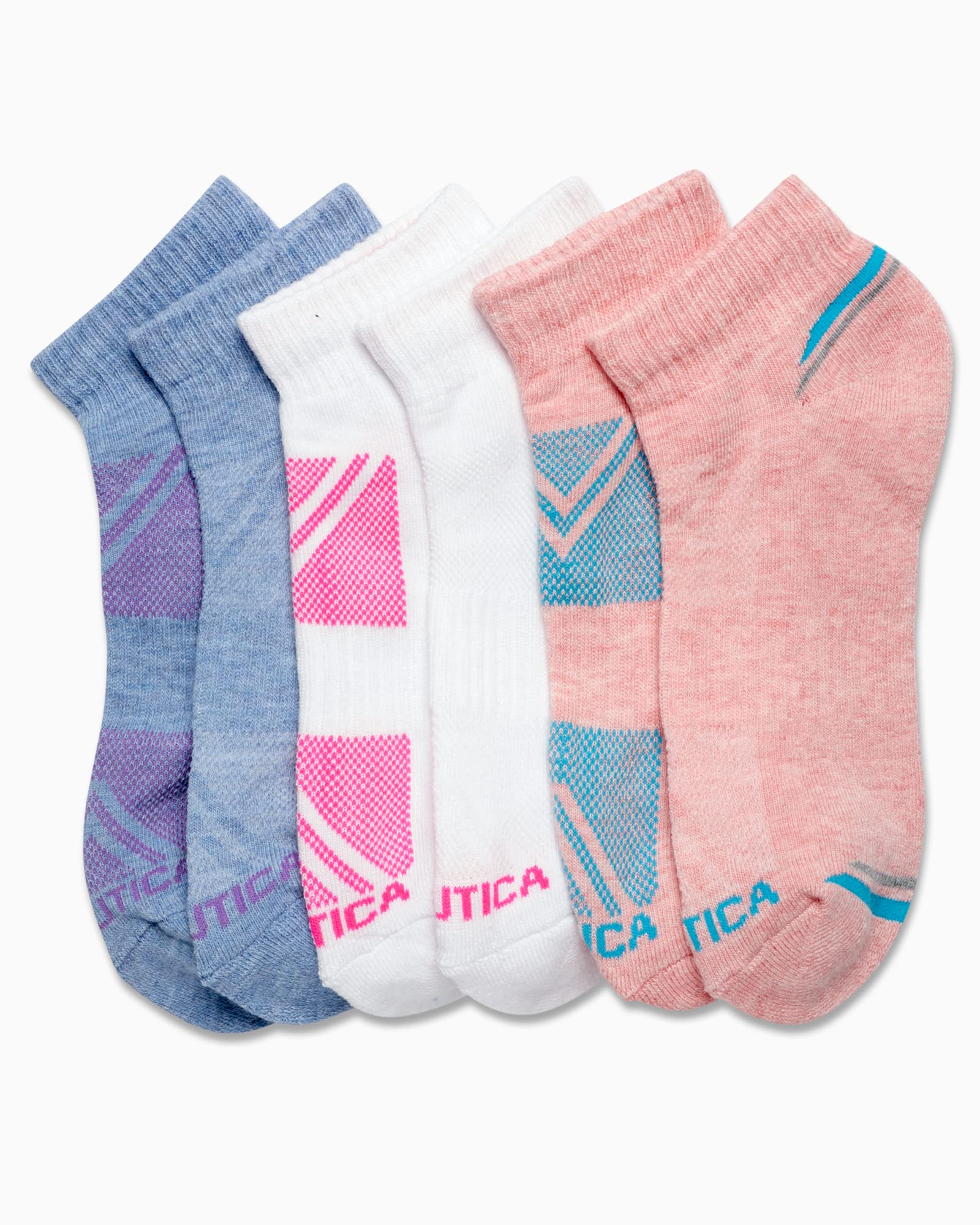 Nautica Women's Socks - Athletic Cushion Quarter Cut Socks (6 Pack), Size 4-10, Pink Heather Assorted