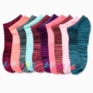 Avia Girls' Socks - 10 Pack Athletic Low Cut No Show Cushioned Liners, Size Medium, Turquoise Multi