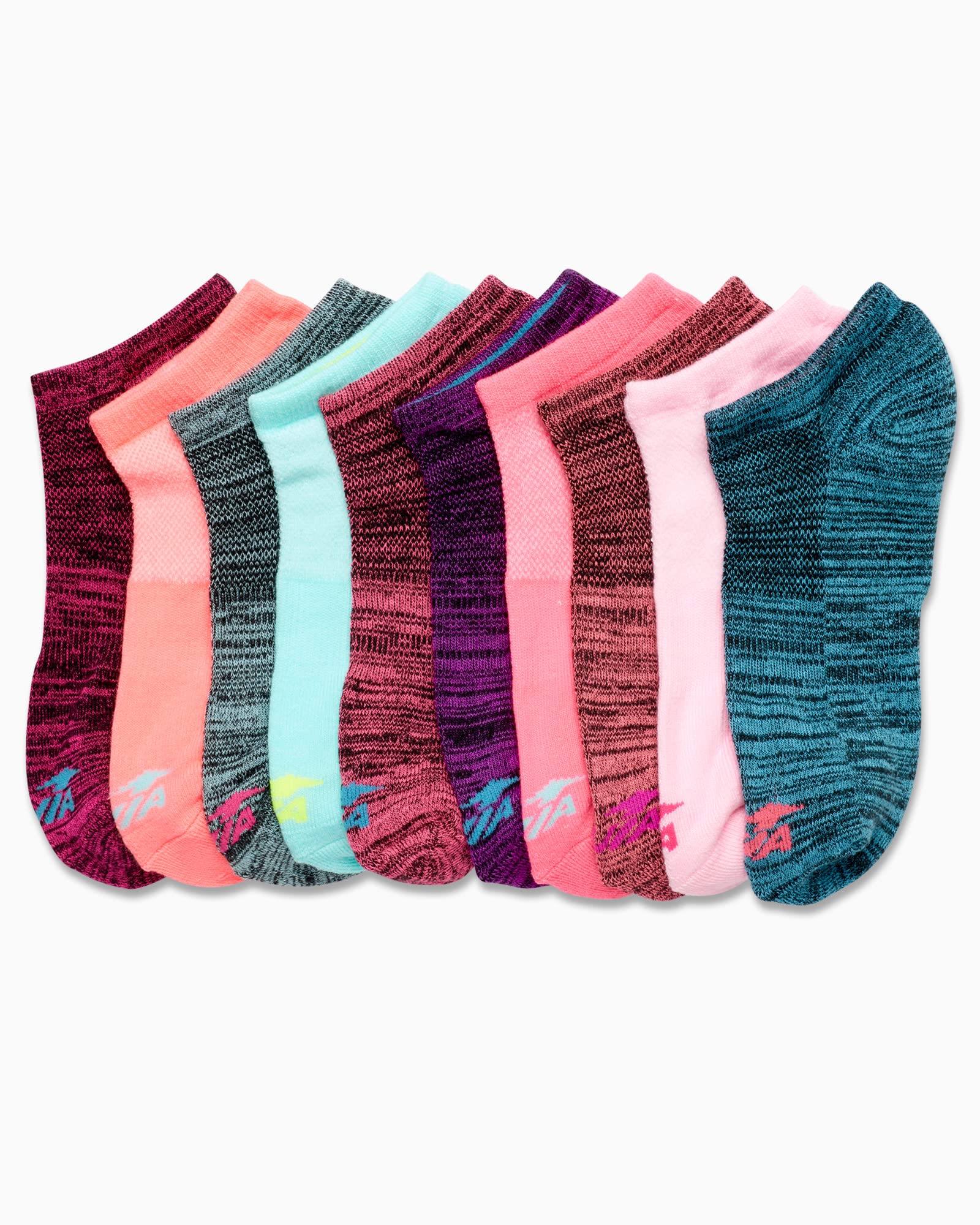 Avia Girls' Socks - 10 Pack Athletic Low Cut No Show Cushioned Liners, Size Medium, Turquoise Multi