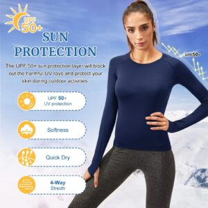 Womens Thermal Tops Long Sleeve Fleece Hiking Ski Base Layer Women Cold Weather Sports Gym Shirts Athletic Ladies Thermal Underwear Tops for Workout Running,Quick Dry Moisture Wicking 5021 Navy M