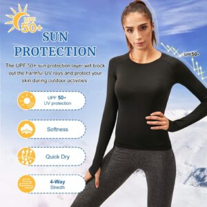 Womens Thermal Tops Long Sleeve Fleece Hiking Ski Base Layer Women Cold Weather Sports Gym Shirts Athletic Ladies Thermal Underwear Tops for Workout Running,Quick Dry Moisture Wicking 5021 Black L