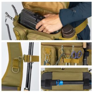 THKFISH Fishing Tackle Bag Fly Fishing Bag Sling Pack Portable Fishing fanny pack Waist Pack with D-Rings and Waist Strap Khaki