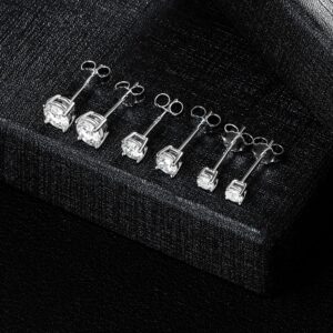 Moissanite Stud Earrings Set, S925 Sterling Silver Round Moissanite Diamond Stud Earrings Pack of 3 for Women Men 3-5mm