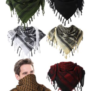 6 Pcs Military Shemagh Tactical Desert Scarf Shemagh Scarf Men Neck Head Wraps for Men Cotton Keffiyeh Arab Wrap with Tassel, 43 x 43 Inch