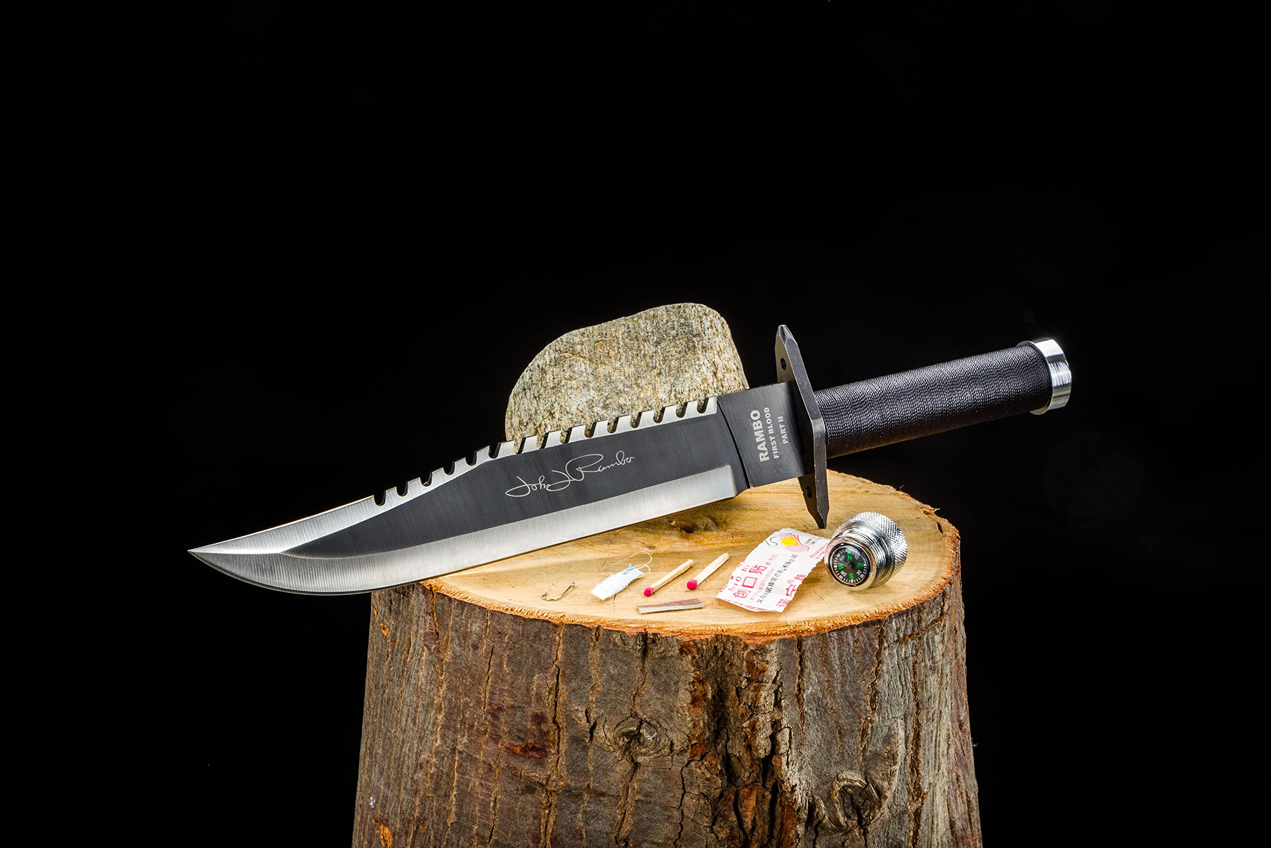 Knife Rambo First Blood Part 2 with Signature of John Rambo, Survival Kit, Sheath