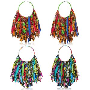 Bonuci 2 Pairs African Earrings Juneteenth Earrings for Women African Jewelry Afrocentric Fabric Tassel Earring Hoop Earring(Vintage Style)