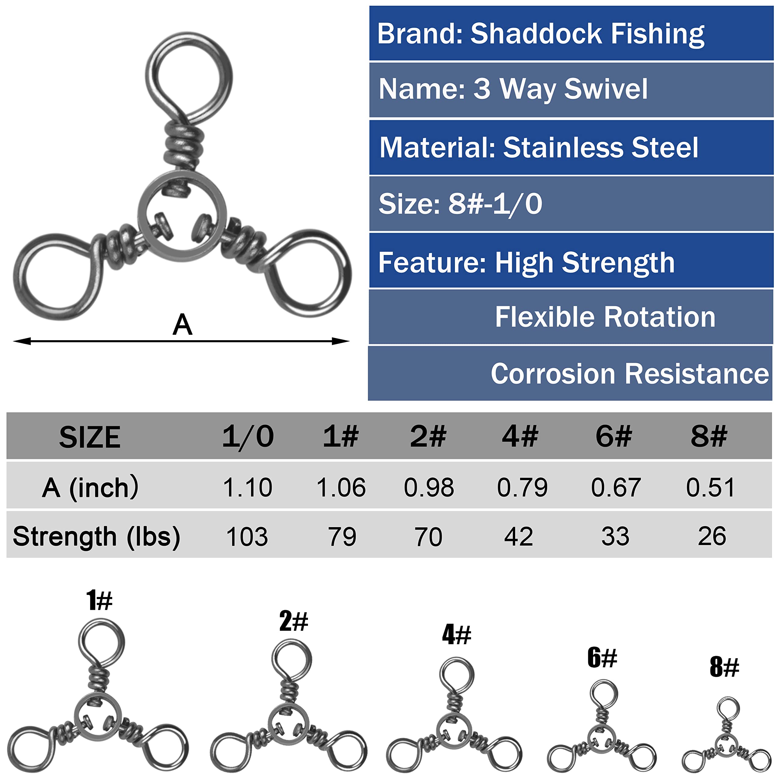 3 Way Swivels Fishing Tackle, 35pcs High Strength Triple Fishing Swivels Saltwater for Catfish Bottom Trolling Rig (1#)