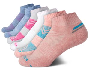 nautica women's socks - athletic cushion quarter cut socks (6 pack), size 4-10, pink heather assorted