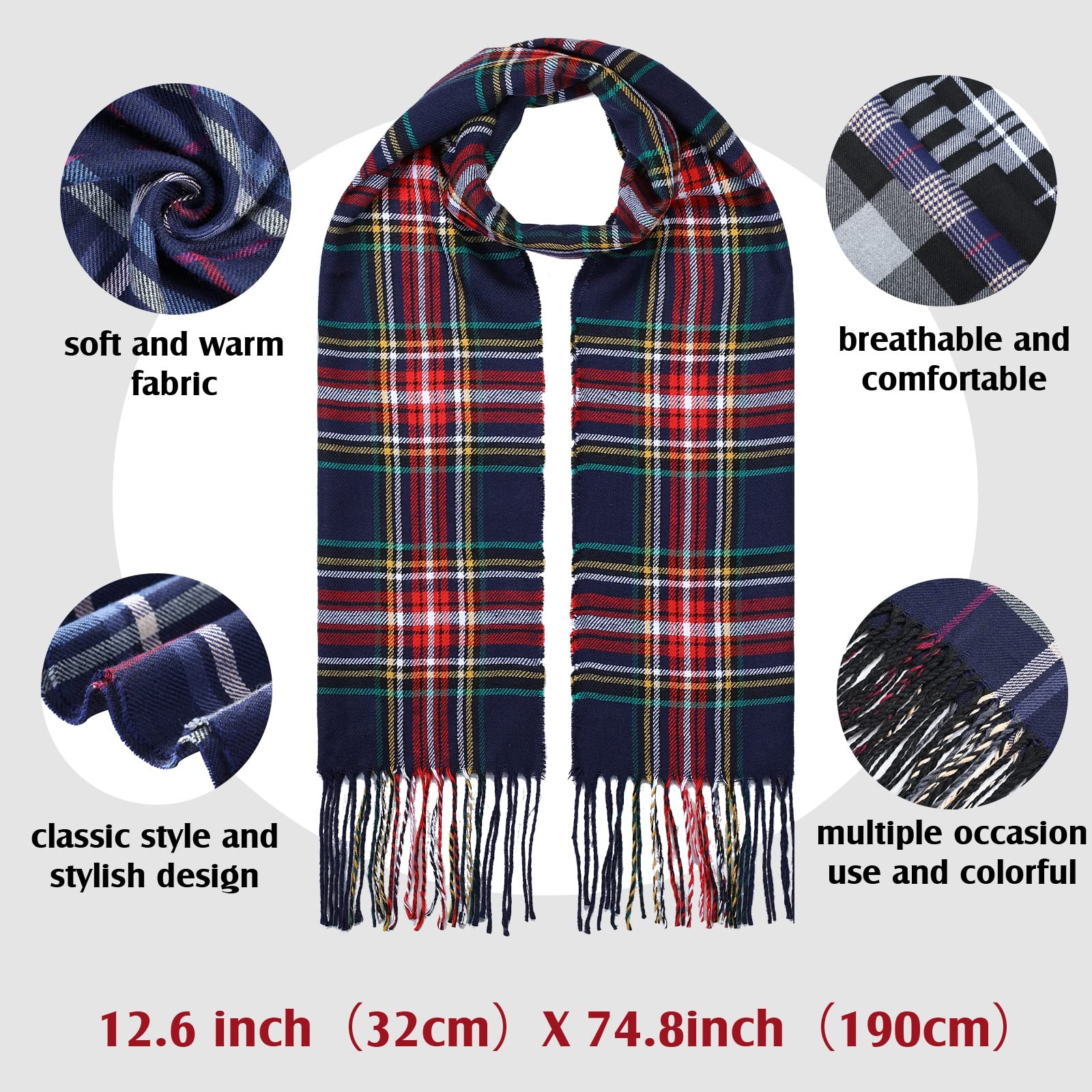 Handepo 6 Pcs Plaid Soft Imitation Cashmere Winter Scarf Buffalo Plaid Scarf Imitation Cashmere Scarfs with Fringes for Women Men Warm, 6 Designs