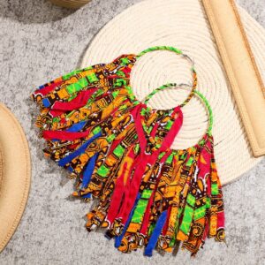 Bonuci 2 Pairs African Earrings Juneteenth Earrings for Women African Jewelry Afrocentric Fabric Tassel Earring Hoop Earring(Vintage Style)