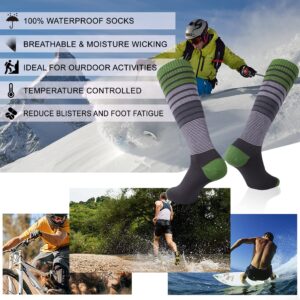 RANDY SUN Waterproof Breathable Socks, Youth Women Knee High Neoprene Socks Keep Your Feet Dry Warm Paddling Hiking Wader Socks Gray&Green