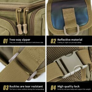 THKFISH Fishing Tackle Bag Fly Fishing Bag Sling Pack Portable Fishing fanny pack Waist Pack with D-Rings and Waist Strap Khaki