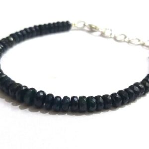 LKBEADS black ethiopian opal 3-4mm rondelle shape faceted cut gemstone beads 7 inch adjustable stacking bracelet with silver plated lock for unisex.#Code- LCBR-2512