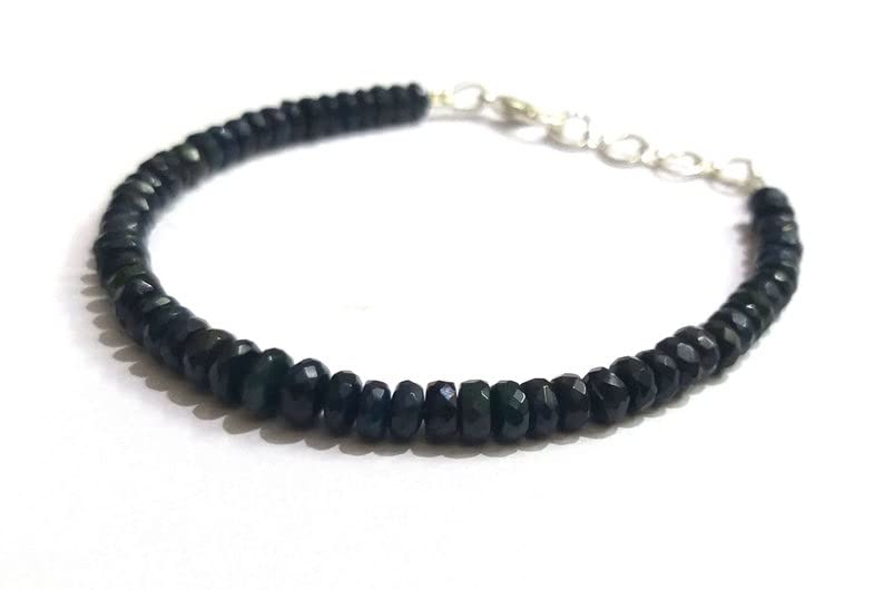 LKBEADS black ethiopian opal 3-4mm rondelle shape faceted cut gemstone beads 7 inch adjustable stacking bracelet with silver plated lock for unisex.#Code- LCBR-2512