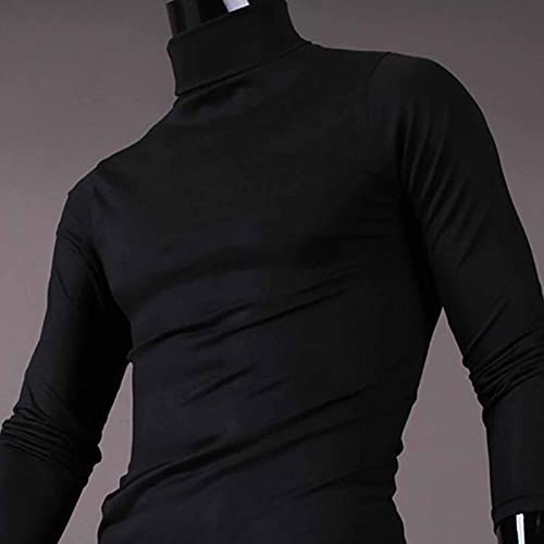 Men's Turtleneck Top Slim Fit Solid Base Sweater Casual Long Sleeve Underwear Tops Male Cozy Breathable Blouse T-Shirt Black