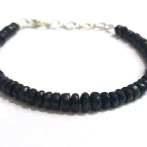 LKBEADS black ethiopian opal 3-4mm rondelle shape faceted cut gemstone beads 7 inch adjustable stacking bracelet with silver plated lock for unisex.#Code- LCBR-2512