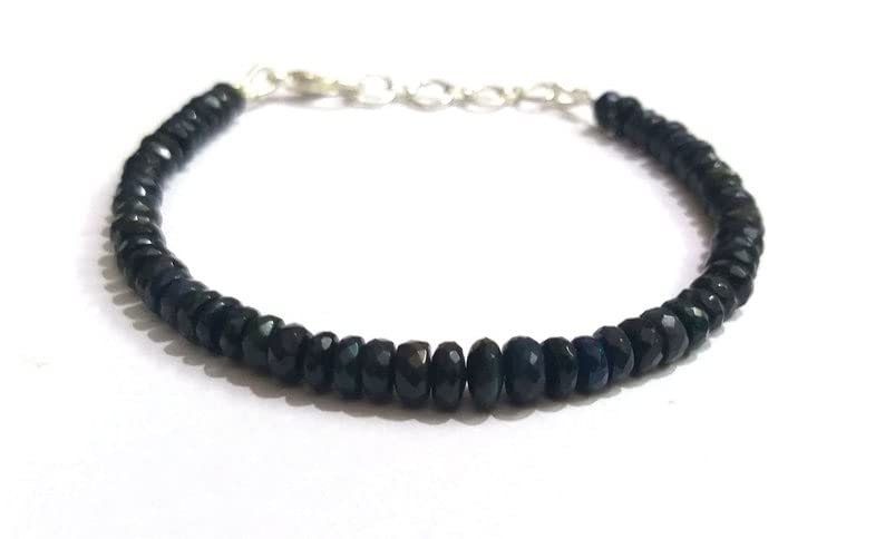 LKBEADS black ethiopian opal 3-4mm rondelle shape faceted cut gemstone beads 7 inch adjustable stacking bracelet with silver plated lock for unisex.#Code- LCBR-2512