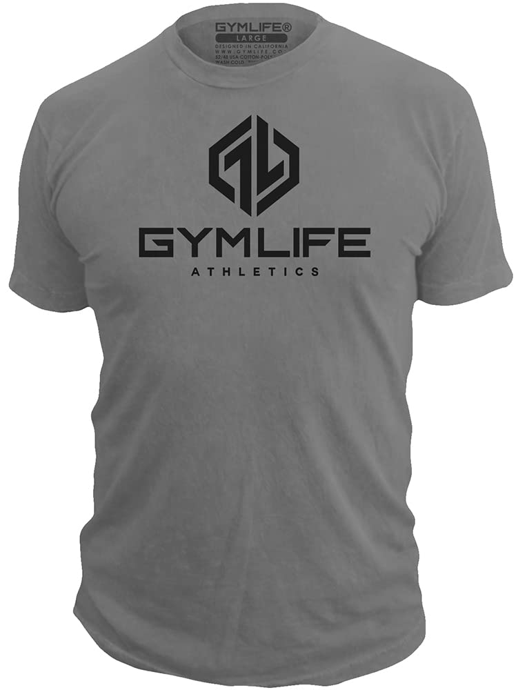 GYM LIFE Men's Power Up Athletic Performance Short Sleeve Workout T-Shirt, Slate (X-Large)