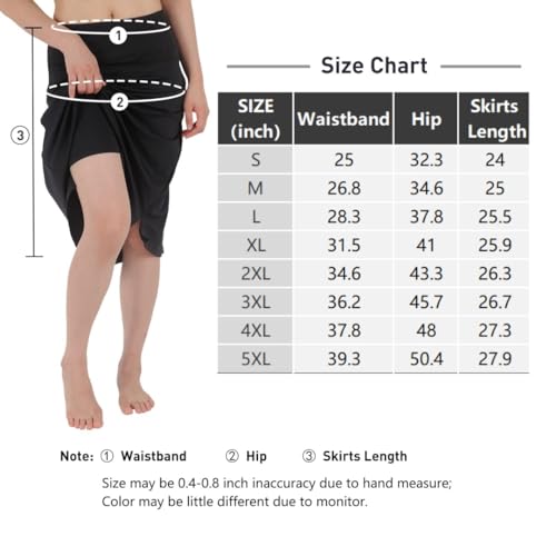 Womens Skirts Skorts Modest Knee Length Skirts Athletic Midi Active Running Skirt Black X-Large