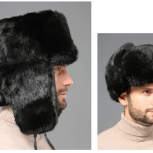 Men Women Faux Fur Trapper Hat Winter Thick Furry Ushanka Russian Hat Earflap Cap Windproof Thermal Cycling Camping Skiing Cap Hunting Hat with Ear Flap