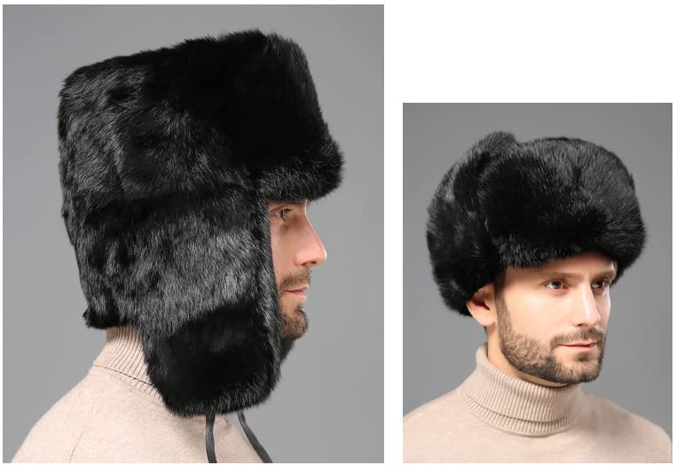 Men Women Faux Fur Trapper Hat Winter Thick Furry Ushanka Russian Hat Earflap Cap Windproof Thermal Cycling Camping Skiing Cap Hunting Hat with Ear Flap