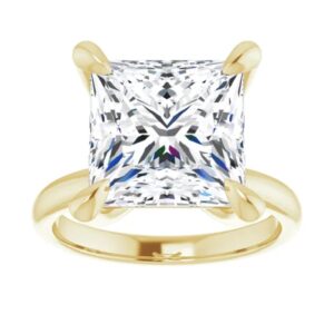 Handmade Solid Gold Engagement Ring, 5 Carats Princess Cut Moissanite Solitaire Ring, Wedding / Bridal Rings for Women/Her, Anniversary Propose Gifts Ring, 925 Silver, 10K/14K/18K (925 Silver (Yellow Gold Plated))