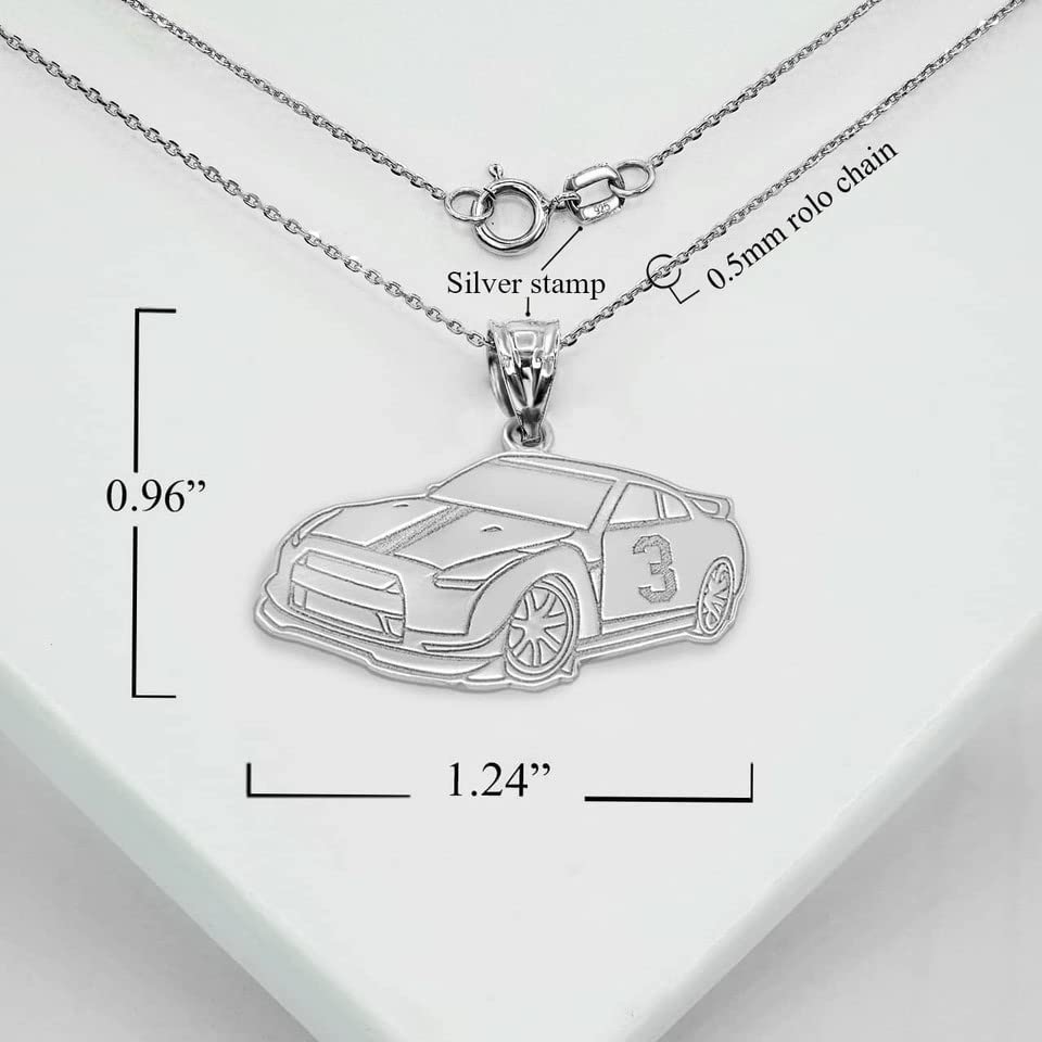 Personalized Name .925 Sterling Silver Race Car Charm Pendant Sport Racing Travel Transportation