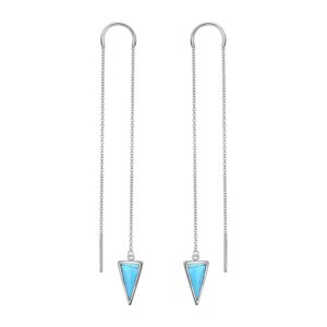 Threader Earrings Triangle Earrings Sterling Silver Created Turquoise Dangle Drop Long Chain Earring for Women Thread Earrings (turquoise)