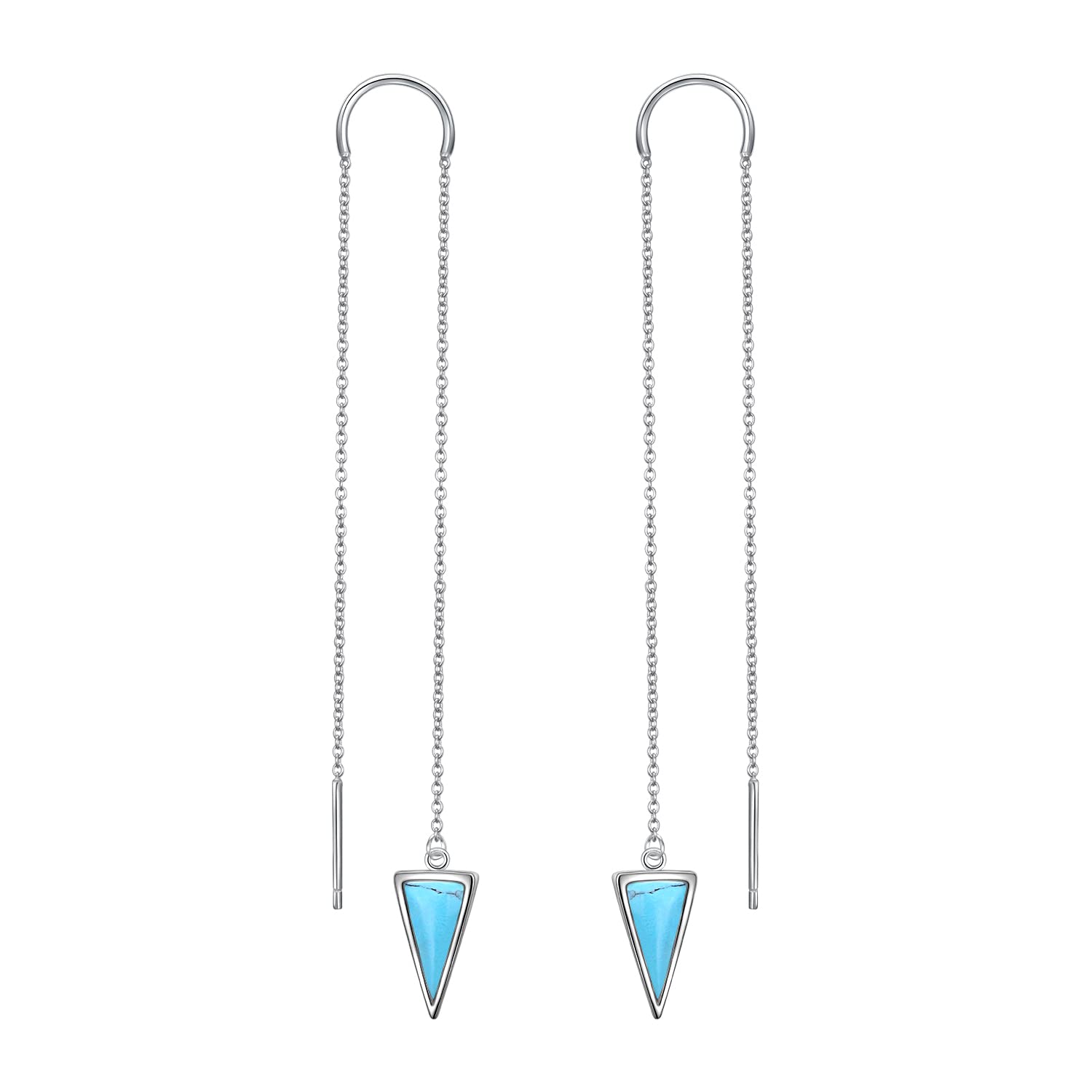 Threader Earrings Triangle Earrings Sterling Silver Created Turquoise Dangle Drop Long Chain Earring for Women Thread Earrings (turquoise)