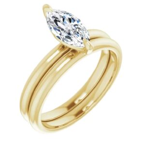 10K/14K/18K Solid Yellow Gold Handmade Engagement Ring Set, 1 Carats Marquise Cut Moissanite Diamond Wedding Ring Set, Yellow,White,Silver