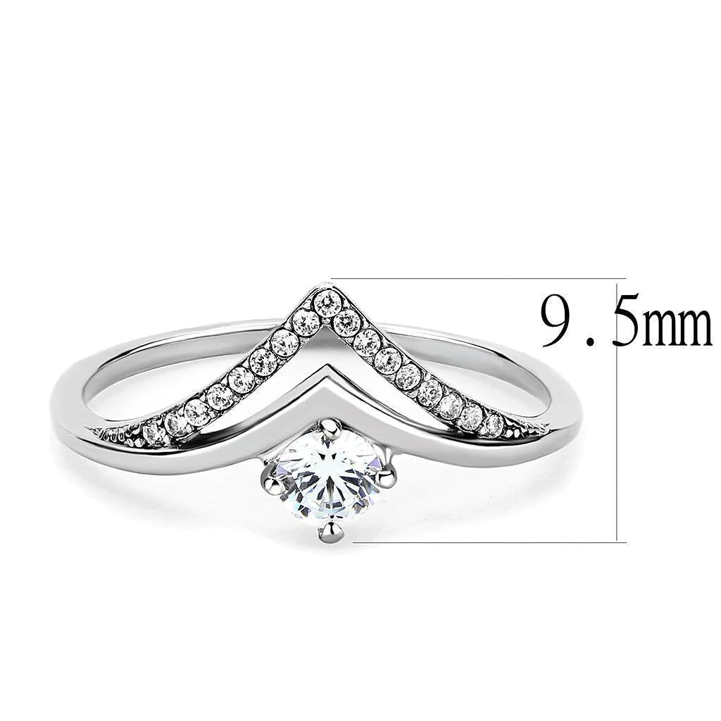 Womens Ring Mountain Top Stainless Steel Ring with AAA Grade CZ in Clear 6