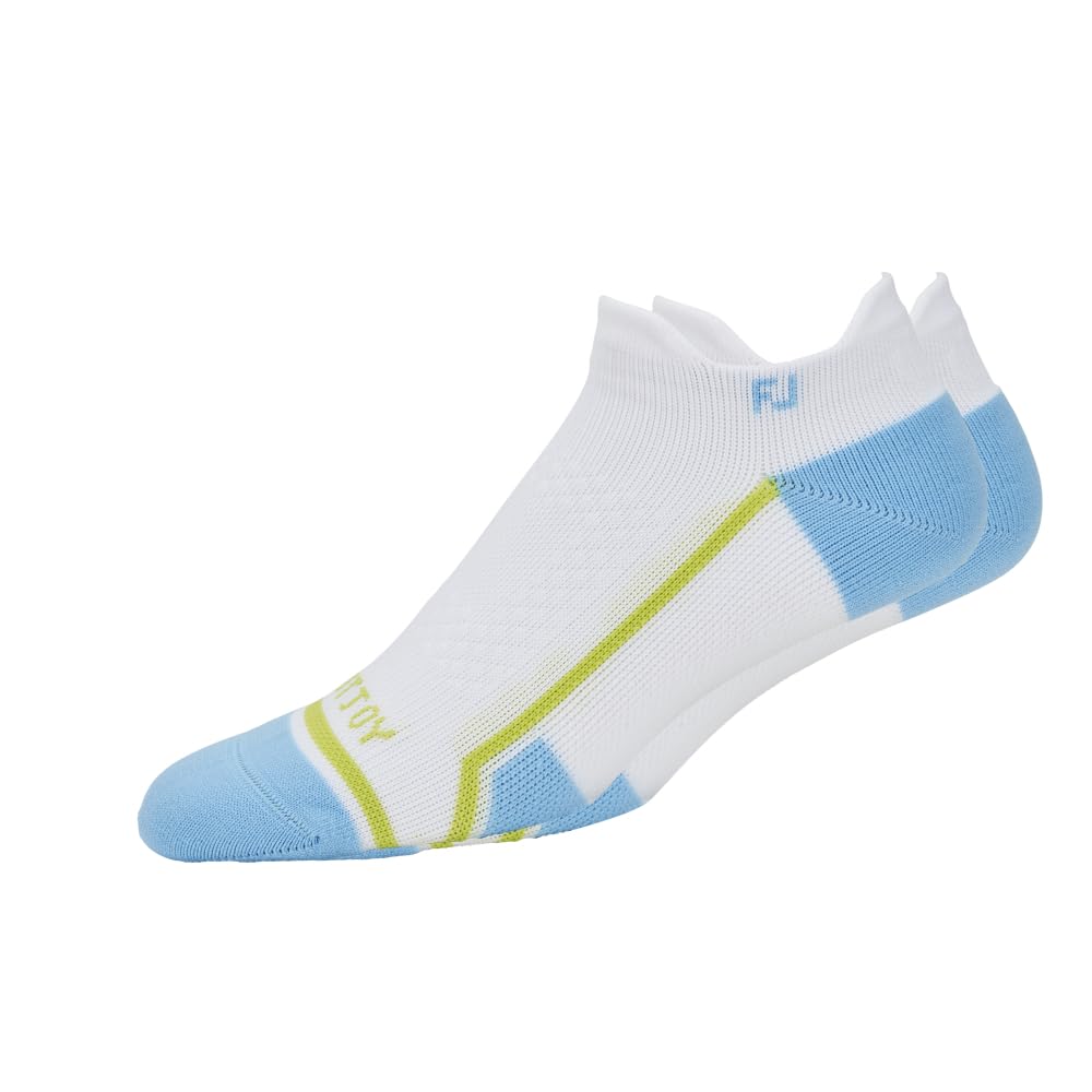 FootJoy Women's TechD.R.Y. Roll Tab Socks, White/Blue, Fits Shoe Size 6-9