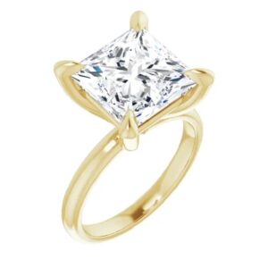 Handmade Solid Gold Engagement Ring, 5 Carats Princess Cut Moissanite Solitaire Ring, Wedding / Bridal Rings for Women/Her, Anniversary Propose Gifts Ring, 925 Silver, 10K/14K/18K (925 Silver (Yellow Gold Plated))