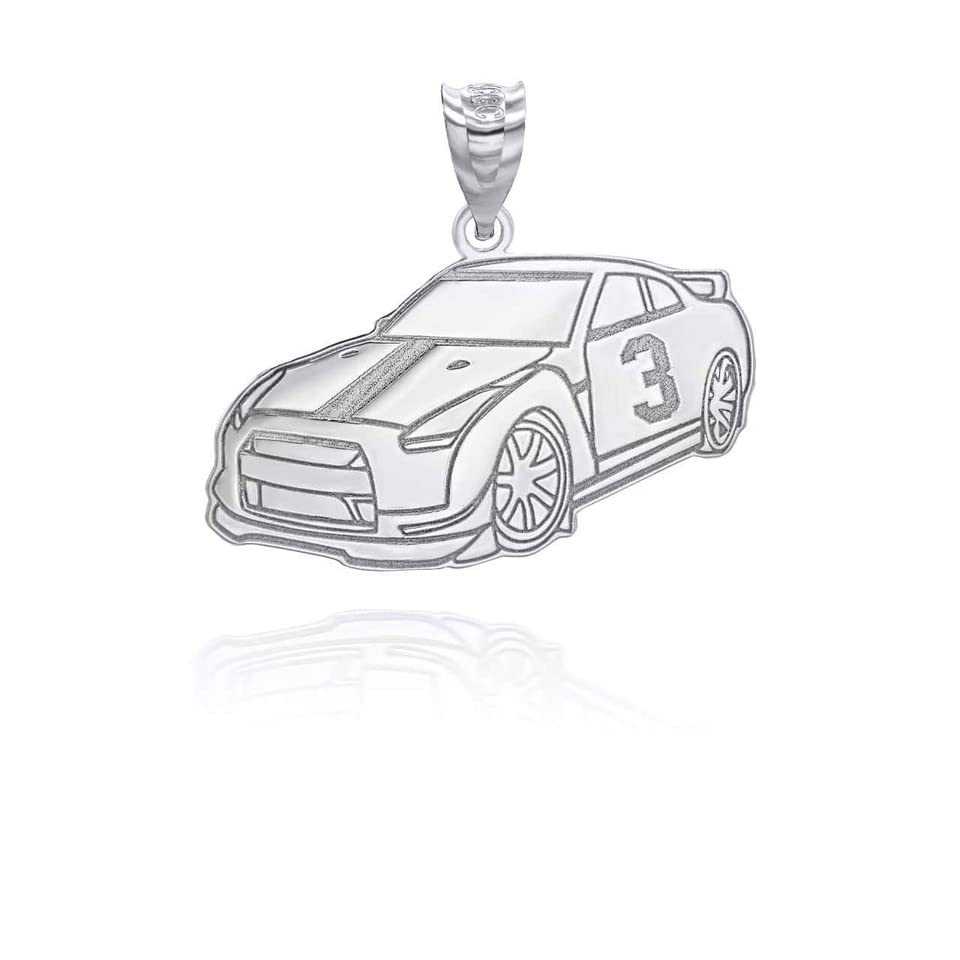 Personalized Name .925 Sterling Silver Race Car Charm Pendant Sport Racing Travel Transportation