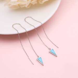 Threader Earrings Triangle Earrings Sterling Silver Created Turquoise Dangle Drop Long Chain Earring for Women Thread Earrings (turquoise)