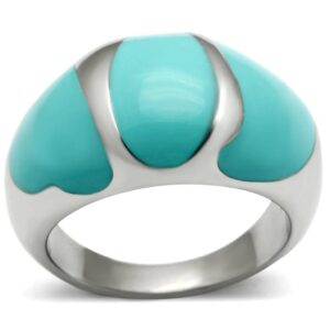 Womens Ring Turquoise Ring Stainless Steel Ring with Epoxy 9