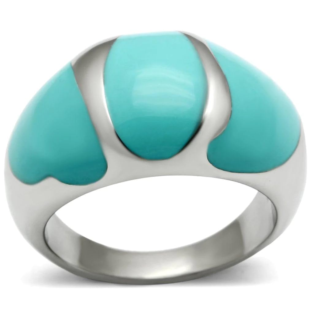 Womens Ring Turquoise Ring Stainless Steel Ring with Epoxy 9