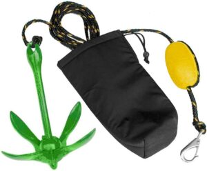 xialuo marine green kayak anchor kits 7 lb folding anchor accessories with 50 ft rope for fishing kayaks, canoe, jet ski, sup paddle board and small boats