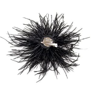 Colorful Luxury Ostrich Feather Brooch Jewelry Scarf Clip for Men Women Brooches Lapel Pins Dresses Gift Accessory, black